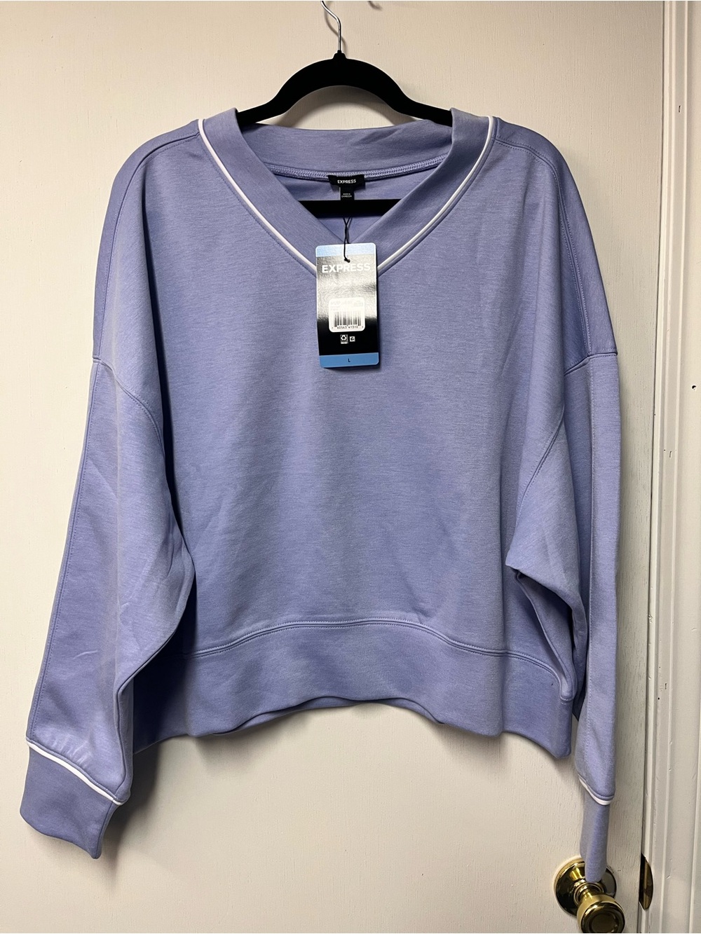 Express Lavender V-Neck Pullover with White Piping